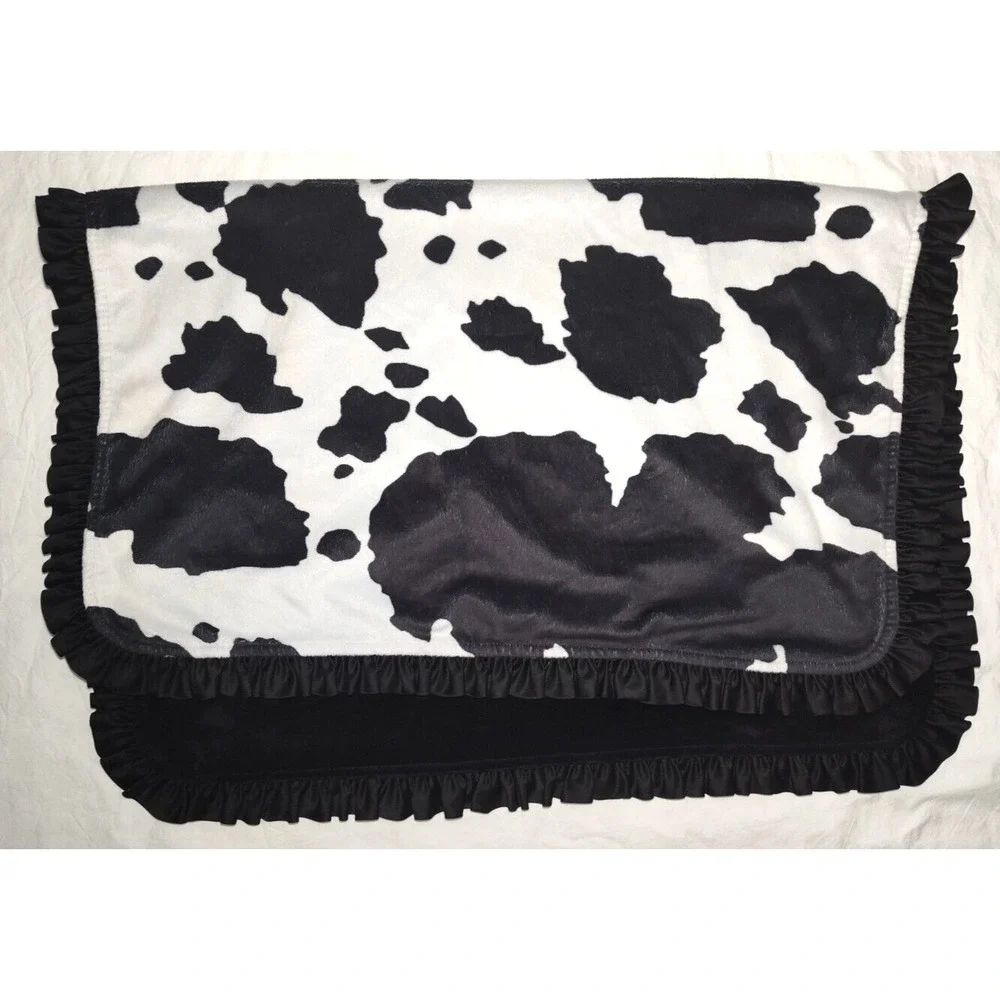 Dear‎ Baby Gear Cow Print Black Soft Ruffled Satin Trim Lovey Farm Girl 30x40